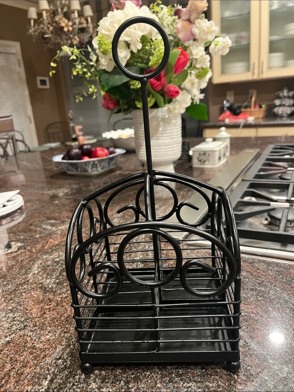 Black Metal Silverware Holder Caddy with Handle